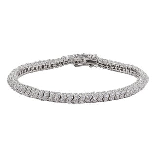 1980s Vintage Style Pavé Set White Zircon Tennis Bracelet in Sterling Silver 7 Inch For Sale