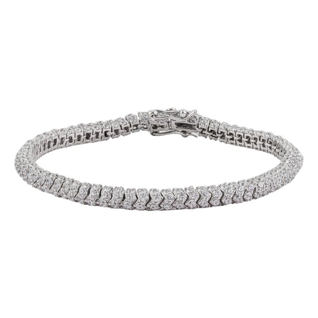 1980s Vintage Style Pavé Set White Zircon Tennis Bracelet in Sterling Silver 7 Inch For Sale