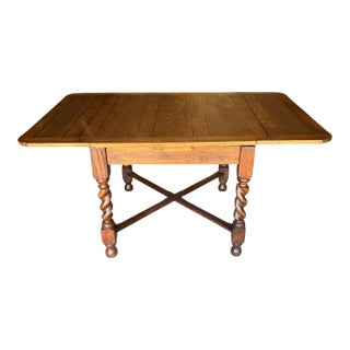 1930s Solid Quarter Sawn Oak Barley Twist Draw Leaf Table. For Sale