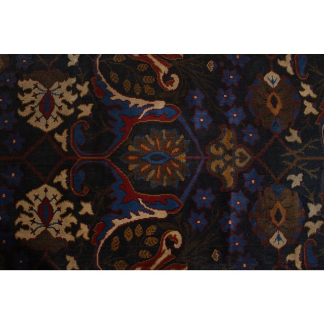 1910s Antique Continental Bidjar Blue and Gold Wool Floral Rug For Sale - Image 5 of 7