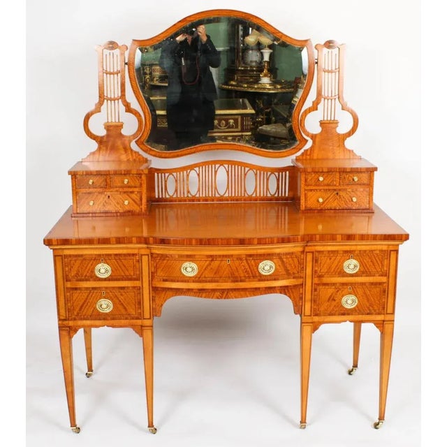 Wood Antique Inlaid Satinwood Dressing Table from Maple & Co, 1800s For Sale - Image 7 of 18