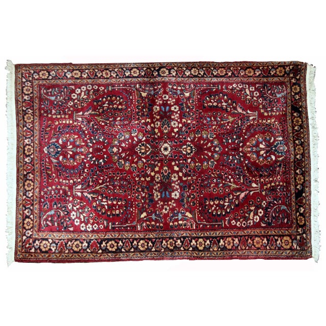 Textile 1920s Handmade Antique Persian Sarouk Rug 3.2' X 5.3' For Sale - Image 7 of 8