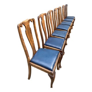 Set of 6 Vintage Custom Bench-Made Queen Anne Walnut Dining Chairs With Burl Details For Sale