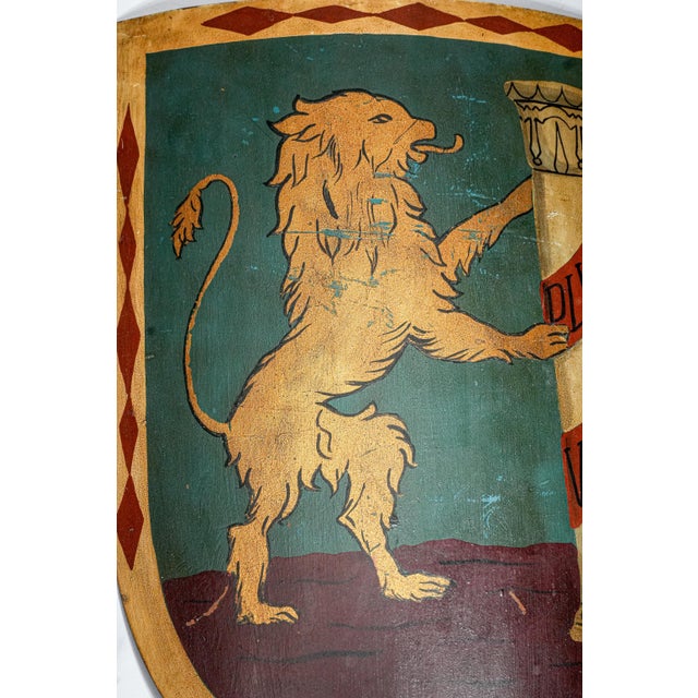 Metal Collection of Three Antique Hand-Painted Metal Shields English Medieval Heraldic Designs Art For Sale - Image 7 of 17