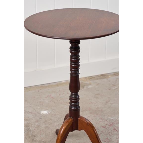 19th Century Yew + Walnut Side Table W/ Ring Turned Pedestal For Sale In Charleston - Image 6 of 6