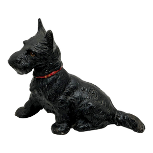 Smaller Size Vintage 1930s Hubley Mfg. Co. Cast Iron Sitting Scottish Terrier - Scottie Dog Doorstop - Nice Condition