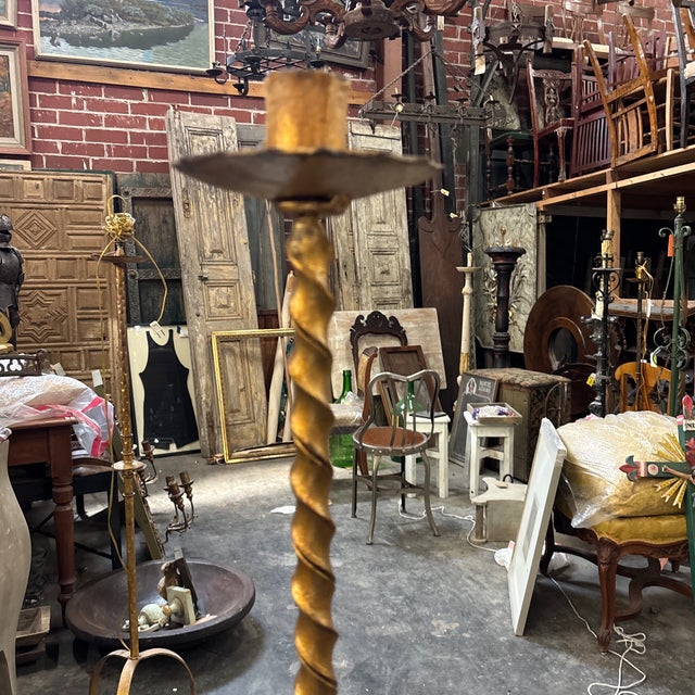 Mid 20th Century Spanish Wrought Iron Floor Candlestick W/ Gold Wash For Sale - Image 12 of 12