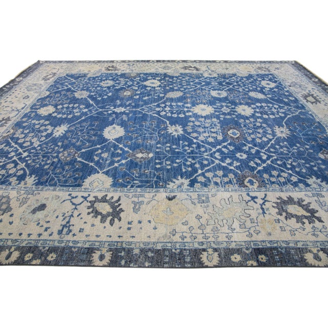 Early 21st Century Apadana's Artisan Collection Blue Handmade Floral Indian Wool Rug For Sale - Image 5 of 7