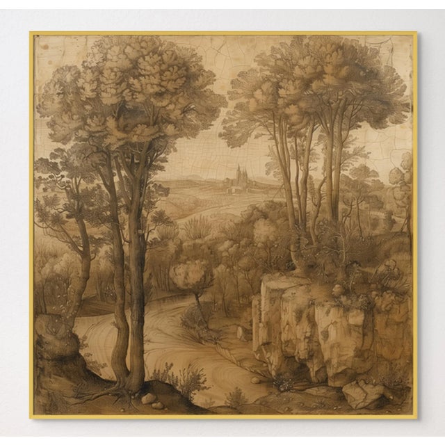 2020s 18' X 18" Famed Original Sepia Landscape Print 16th Century Style For Sale - Image 5 of 5
