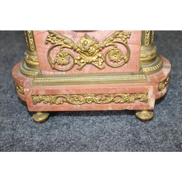 1920's Antique French Marble Bronze Mantel Clock For Sale - Image 11 of 15