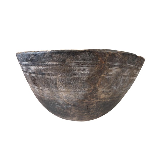 Wood Vintage African Hausa Engraved Wooden Bowl From Niger 11.5" Diameter For Sale - Image 7 of 10