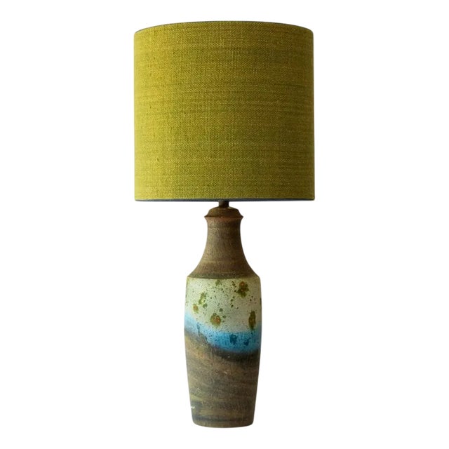 Ceramic Floor or Table Lamp with Silk Lampshade attributed to R. Houben, 1970s For Sale