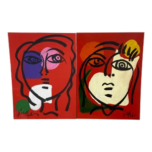 1970s Abstract Peter Keil Original Acrylic on Board Painting ~ a Pair