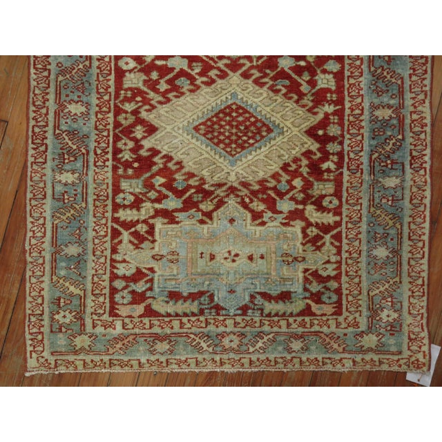 Cranberry Icy Blue Square Size Antique Persian Heriz Scatter Wool Handwoven Rug For Sale In New York - Image 6 of 6