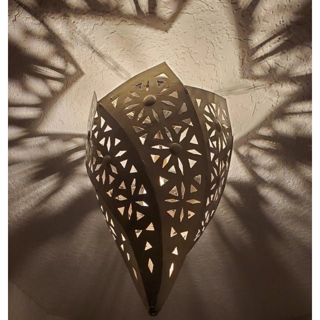 Contemporary Moroccan Metal Hand Pierced Lantern, Gold Finish For Sale - Image 4 of 8