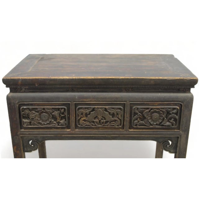 Coffee Hand Carved Drawers Entryway Console Table For Sale - Image 8 of 11