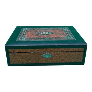 Antique Victorian Writing Slope Lap Desk Portable Box Velvet Interior W/ Key For Sale