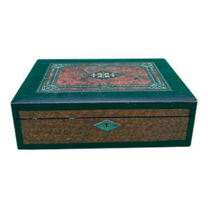 Antique Victorian Writing Slope Lap Desk Portable Box Velvet Interior W/ Key