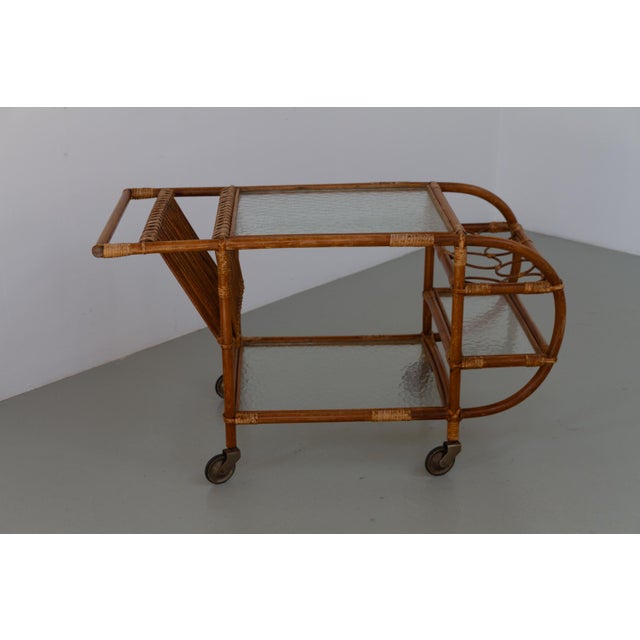 1950s Danish Bamboo and Rattan Bar Cart, 1950s For Sale - Image 5 of 18