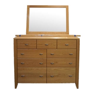 Kevin Kauffman Oak Double Dresser With Mirror.Handcrafted by Amish For Sale