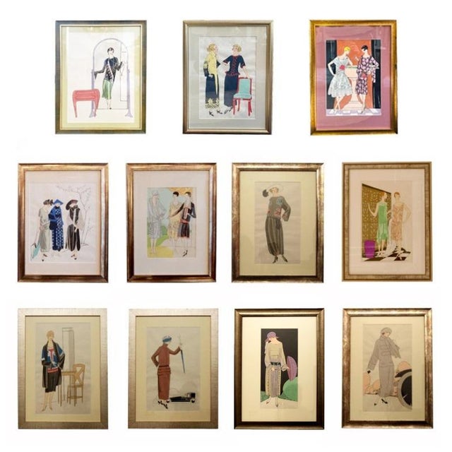 Art Deco Fashion Illustrations, Drawings, Framed, Set Of, 1920s, Pine For Sale - Image 13 of 13
