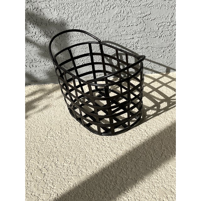 1990s Dark Brown Wrought Iron Woven Metal Magazine Rack Basket For Sale In Tampa - Image 6 of 9