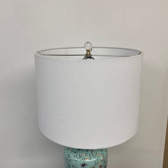 Ceramic Late 20th Century Jade Green Ceramic Table Lamp With Butterflies + Birds For Sale - Image 7 of 12
