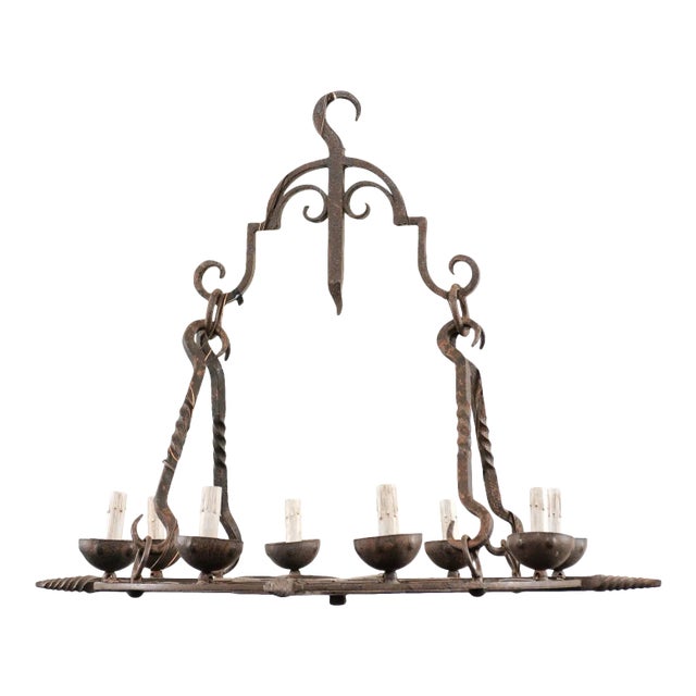 Mid 20th Century French Eight-Light Chandelier For Sale