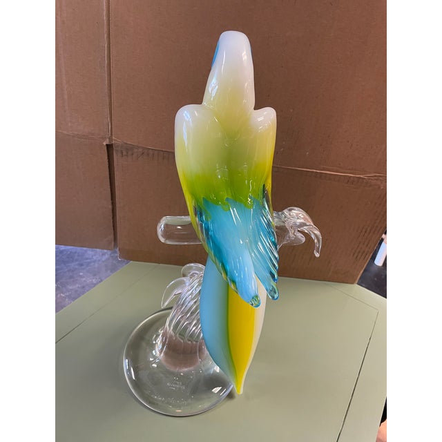 Aqua 1980s Formia Murano "Andromeda" Parrot Sculpture on Perch For Sale - Image 8 of 10