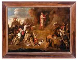 Dutch School Artist, Moses on the Stone, 17th Century, Oil on Wood, Framed