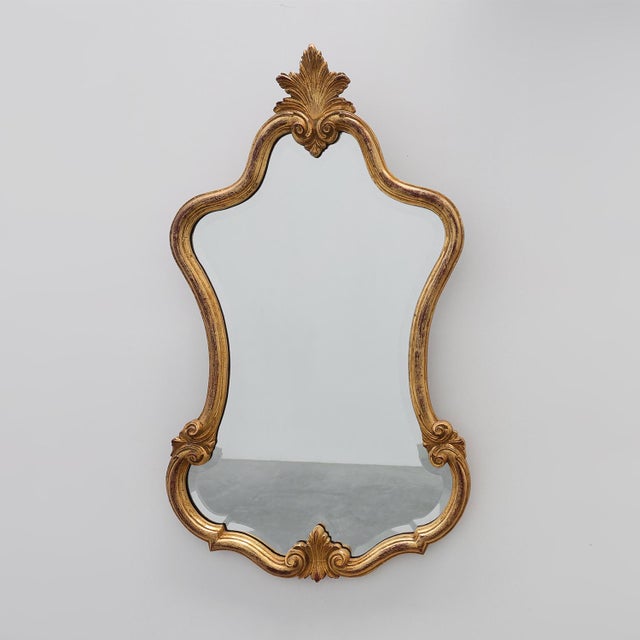 Florentine Style Giltwood Mirror with Acanthus Crest and Bevelled Glass, 1950s For Sale - Image 11 of 11