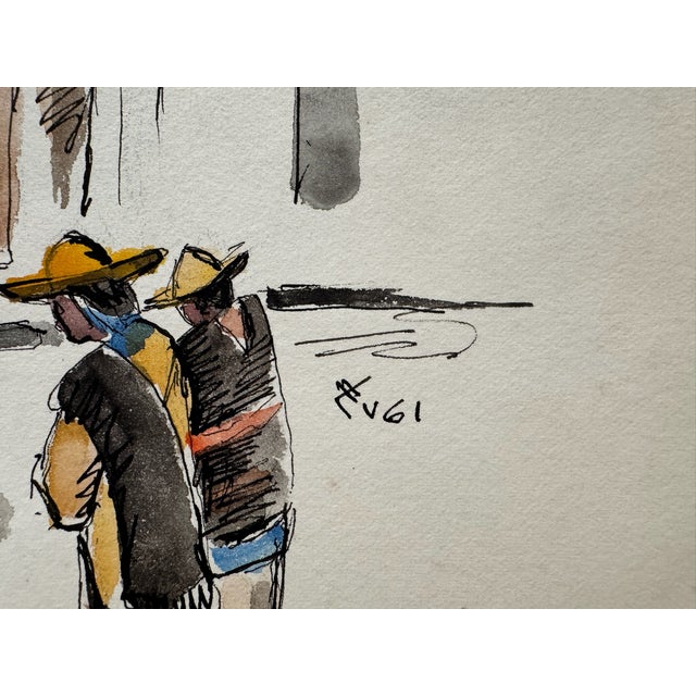 Henry Emil Salloch Original Watercolor on Paper Colonial Style Streetscape. Uruapan Mx. 1961. For Sale In Atlanta - Image 6 of 8