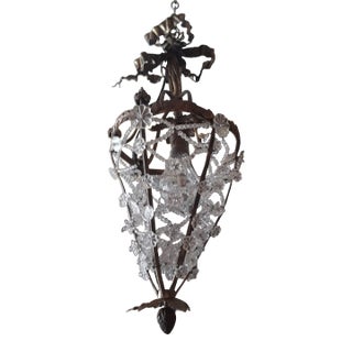 19thc French Antique Louis XVI Gilt Bronze Beaded Crystal Mesh Ceiling Light Lantern. For Sale