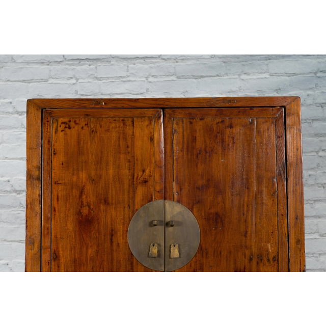 19th Century Chinese Qing Dynasty Brown Finish Cabinet with Carved Apron For Sale - Image 12 of 13