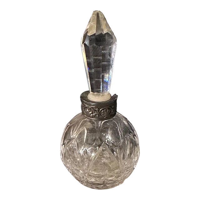 Vintage Art Deco Atlantis Cut Crystal Perfume Bottle Silverplate Glass Dauber For Sale