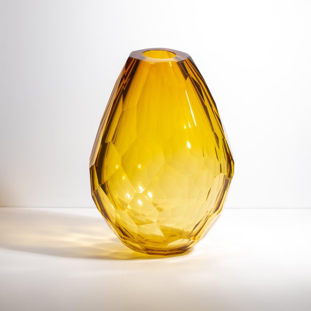 2020s Hand Blown Murano Barrel Vase in Amber With the Side Cut For Sale - Image 5 of 11