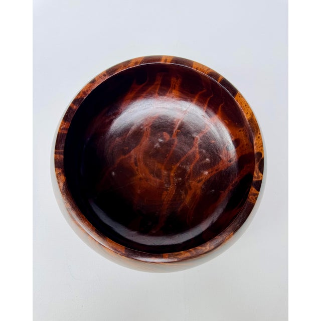 Vintage Hand-Turned Exotic Wood Salad Bowl With Servers - 3 pcs For Sale - Image 11 of 13