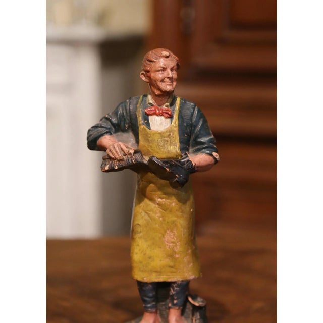 Place this colorful antique figurine on a shelf or convert it into a table lamp; crafted in France, circa 1880, the...