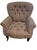 Ralph Lauren Home English style armchair with deep diamond button tufting, rolled arms with piping and dark mahogany front...