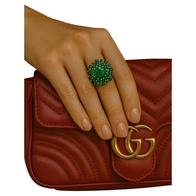 Bochic "Orient" Vintage Natural Zambian Emerald Ring Set In 18K Yellow Gold & Silver Natural Emeralds - 24 carat This Ring...