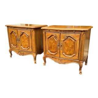 Mid 20th Century Pair French Provincial Nightstands with Pull Out Shelf For Sale