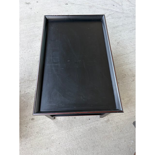Late 20th Century Black Wood Tray Top Coffee Table With Lower Storage Shelf For Sale In New York - Image 6 of 6