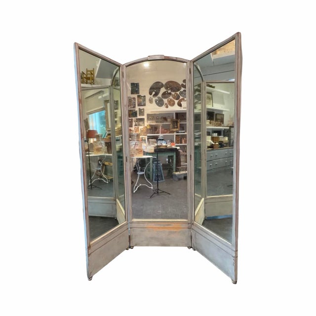3 Panel Dressing Mirror With Origin Glass For Sale - Image 4 of 7