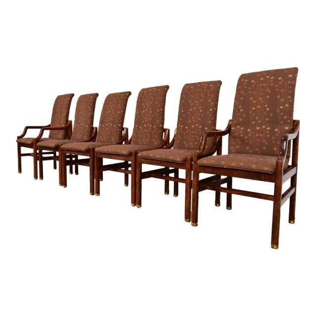 Henredon Mid-Century Modern Sculpted Oak High Back Dining Chairs, Set of Six For Sale