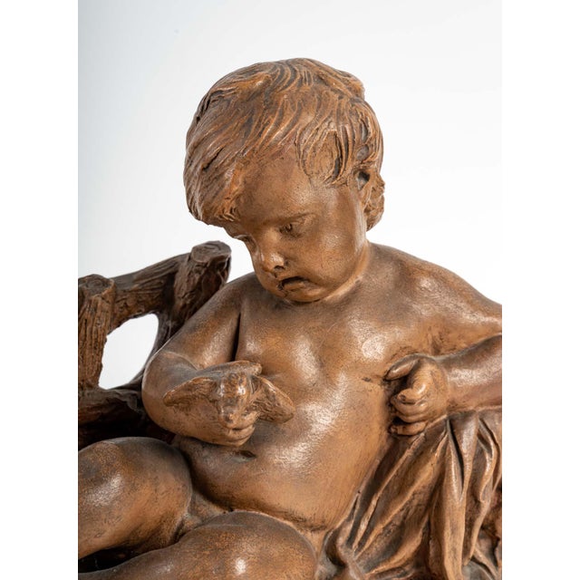 Terracotta Figurine of Child with Bird For Sale - Image 9 of 12