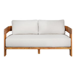 Paradiso Outdoor Solid Teak Wood Love Seat - Gray Fabric