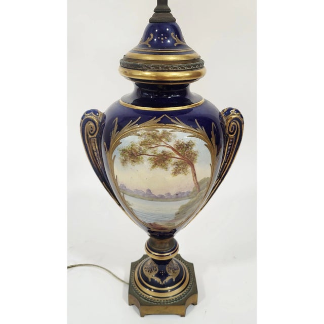 Late 19th Century French 19th C Gilt Bronze Cobalt Blue Sevres Porcelain Urn Vase as Lamp For Sale - Image 5 of 12