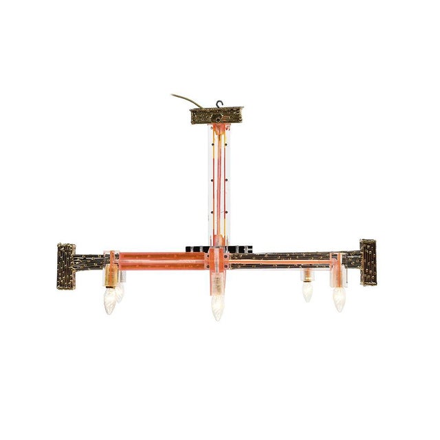 Resin and brass chandelier signed Henri Fernandez. This piece is designed in the style of the selected designer and/or...