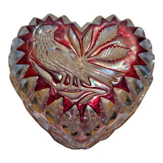 Vintage Hofbauer Byrdes Ruby Cut-to-Clear Crystal Heart Boxes - Pair For Sale