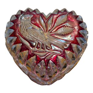 Vintage Hofbauer Byrdes Ruby Cut-to-Clear Crystal Heart Boxes - Pair